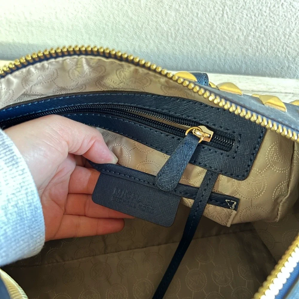 Michael Kors Leather Studded Grayson Satchel Bag - Picture 14 of 16